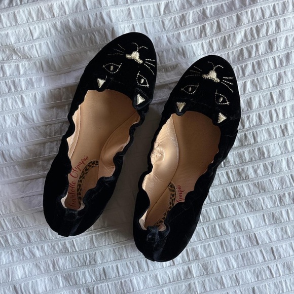 Charlotte Olympia Shoes - Charlotte Olympia Velvet Kitty Flats